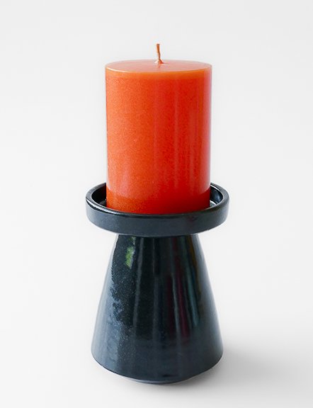 Ceramic Black Pillar Candle Holder - Maroma