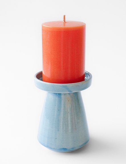 Ceramic Pastel Blue Pillar Candle Holder - Maroma